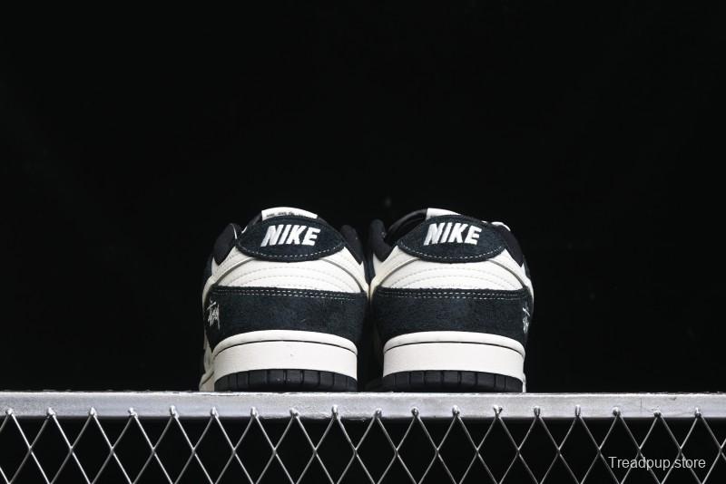 Nike SB Dunk Low Stussy Collaboration - Black White Mini Swoosh Anniversary Custom Low-Top Casual Skate Shoes - XY1688-017