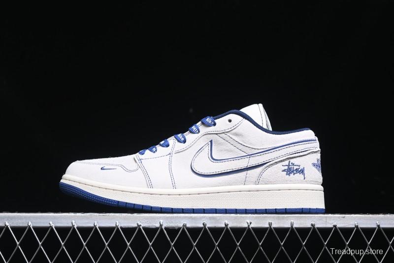 Nike Air Jordan 1 Low Stussy Collaboration - Premium Custom Retro Basketball Shoes with Blue-Grey Accents - DM9188-006