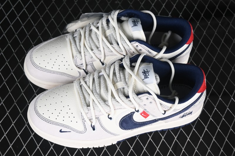 Nike SB Dunk Low Stussy Anniversary Edition High-End Custom Sneakers with Lace-Up Design in Grey White and Navy - YX5066-240