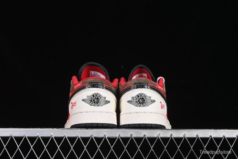 Nike Air Jordan 1 Low Supreme Collaboration Year of the Snake Limited Edition Retro Basketball Shoes - FC1688-203