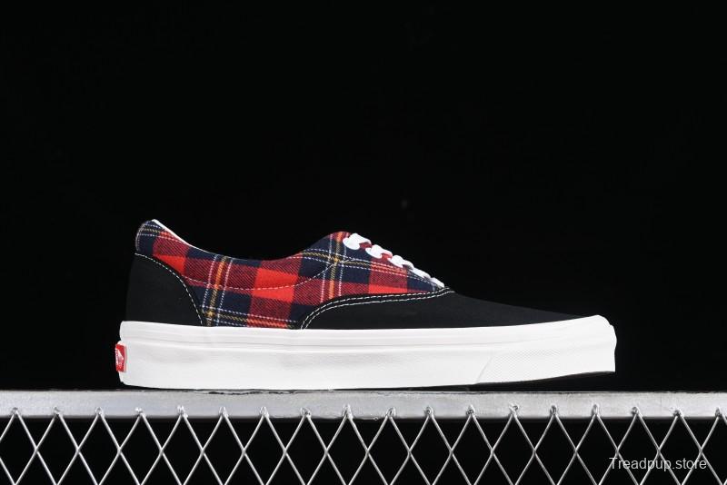 Vans Era Low-Top Skate Shoes with Black Canvas and Red Scottish Plaid Checkered Design - VN0A2RR1QWP