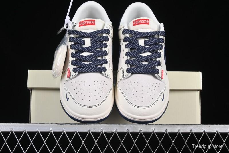 Nike SB Dunk Low Supreme Collaboration Grey Blue Woven Label Anniversary High-End Custom Low-Top Casual Skate Shoes - BB7518-026
