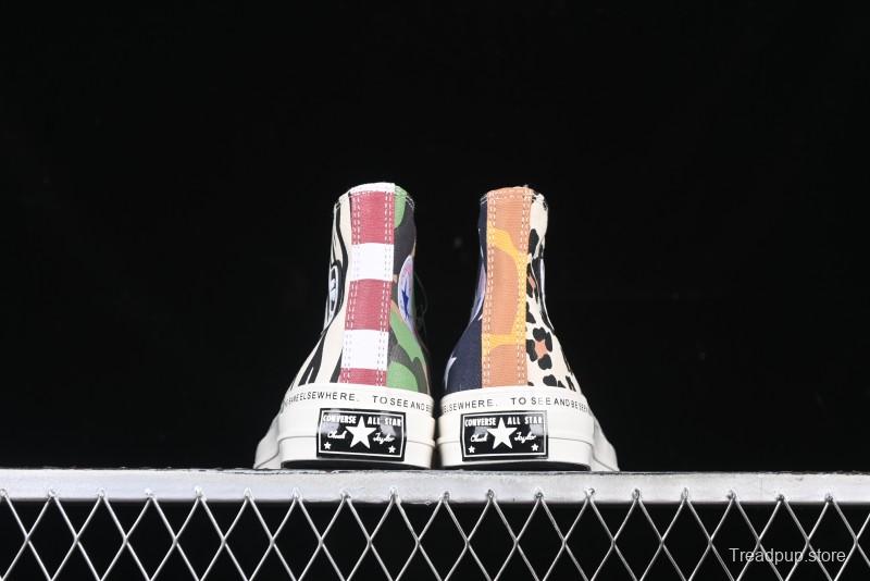 Converse x Brain Dead High Top Casual Sneakers with Mismatched Camouflage Design - A12219C