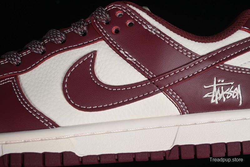 Nike SB Dunk Low Stussy Collaboration - Burgundy Starry Sky Anniversary High-End Custom Low-Top Casual Skate Shoes - BB9898-001