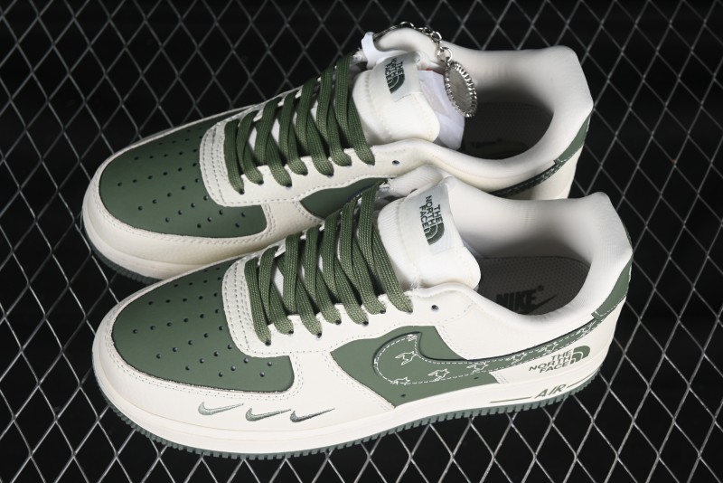 Nike Air Force 1 '07 Low The North Face Collaboration Beige Green Mini Swoosh Casual Sneakers - KK1988-043
