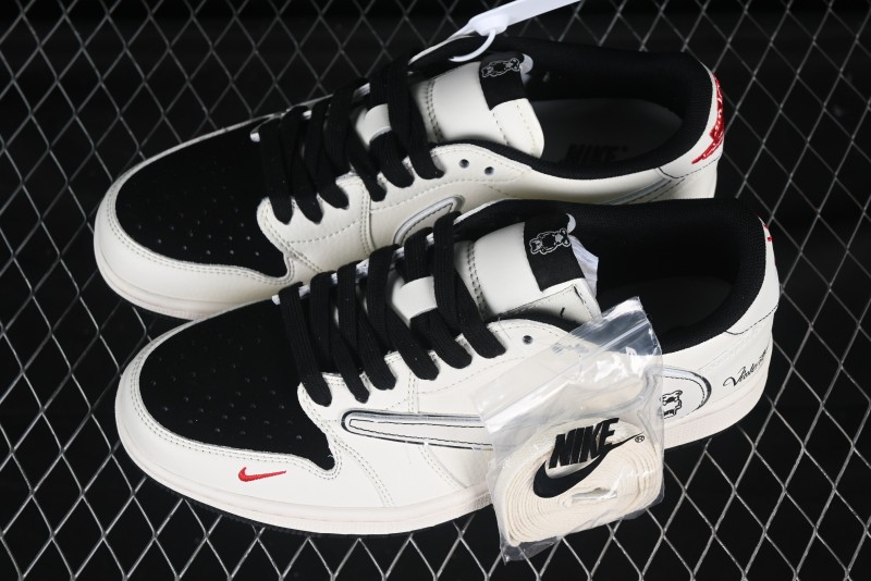 Nike Travis Scott x Fragment Design x Air Jordan 1 Low OG SP Cartoon Beige Black Low-top Casual Sneakers - XS7089-526
