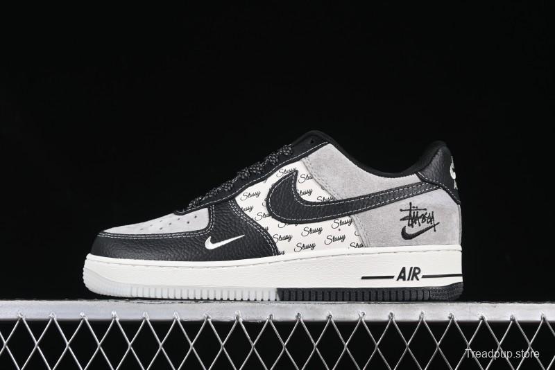 Nike Air Force 1 '07 Low Stussy Collaboration Black Leather Low-Top Casual Sneakers - CH6336-518