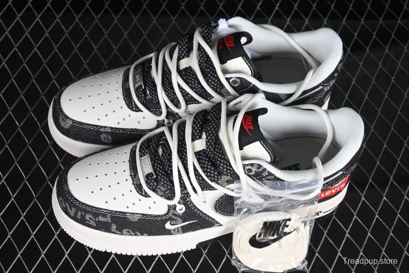 Nike Air Force 1 '07 Low Levi's Collaboration Black Denim Drawstring Casual Sneakers - SJ1198-800