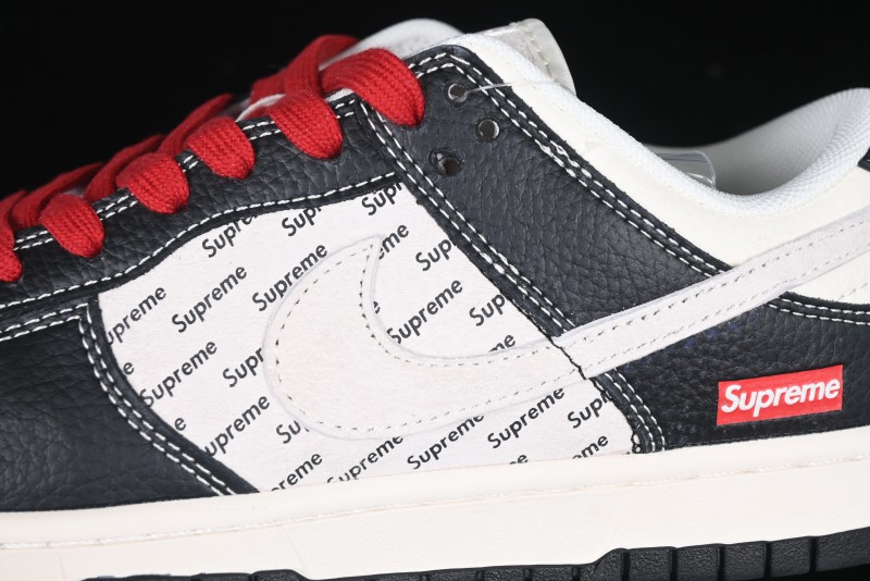 Nike SB Dunk Low Supreme Collaboration - Black Leather Texture Anniversary High-End Custom Low-Top Casual Skate Shoes - XS1086-020