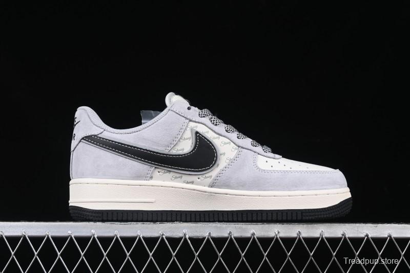 Nike Air Force 1 '07 Low Stussy Collaboration Grey Pigskin Black Swoosh Low-Top Casual Sneakers - XZ3318-099