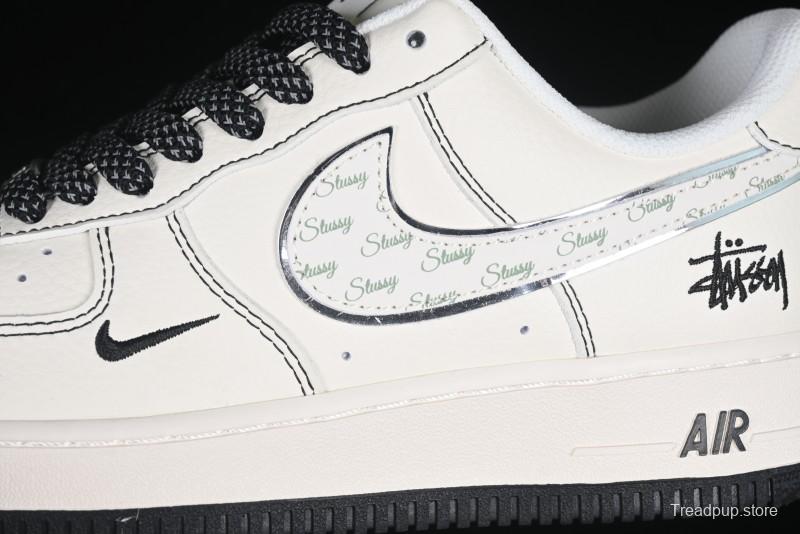 Nike Air Force 1 '07 Low Stussy Collaboration Beige Black Floral Swoosh Casual Sneakers - HH7518-040
