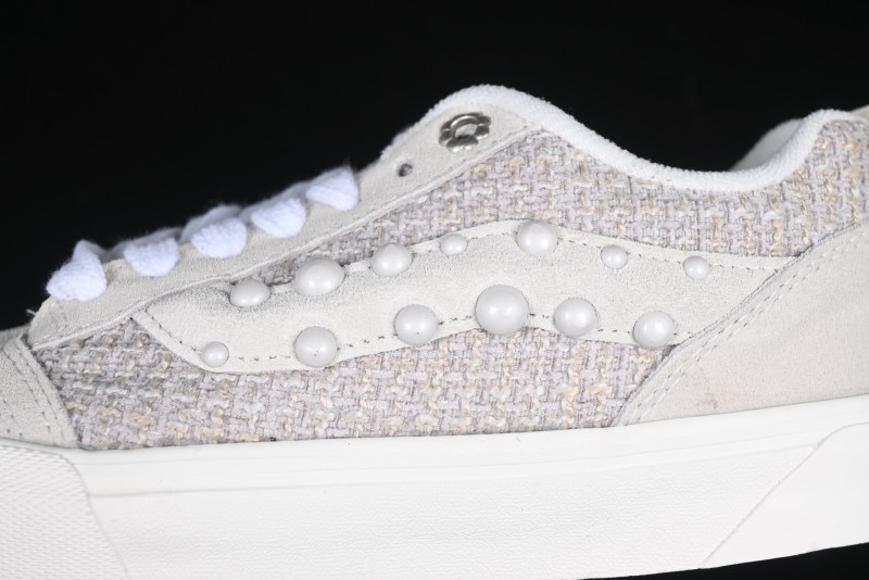 Vans Knu Skool Pearl White Grey Low Top Casual Skate Shoes - VN0007QDBGE