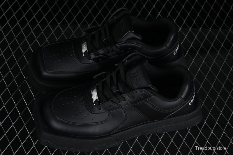 Choco Concert Leather Round Square Asymmetric Fashion Sneakers Black - AJE5