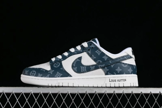 Nike SB Dunk Low LV Collaboration - Dark Blue Print Anniversary High-End Custom Low-Top Casual Sneakers - DQ1098-363