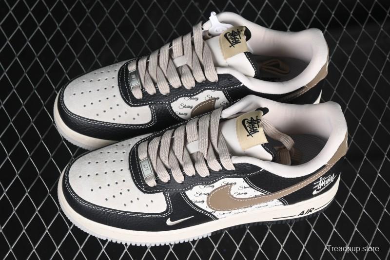 Nike Air Force 1 '07 Low Stussy Collaboration Black Leather & Gum Sole Low-Top Casual Sneakers - CH6336-519