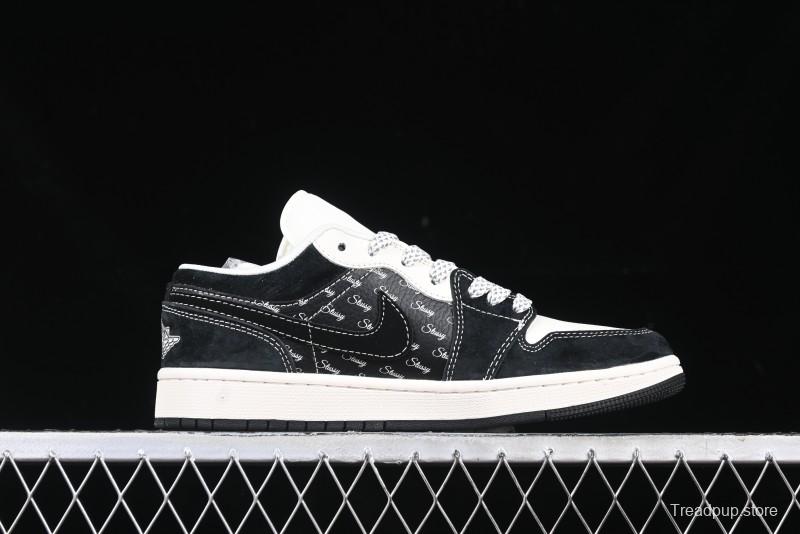 Nike Air Jordan 1 Low Retro Basketball Shoes Custom Stussy Black - FC1688-199