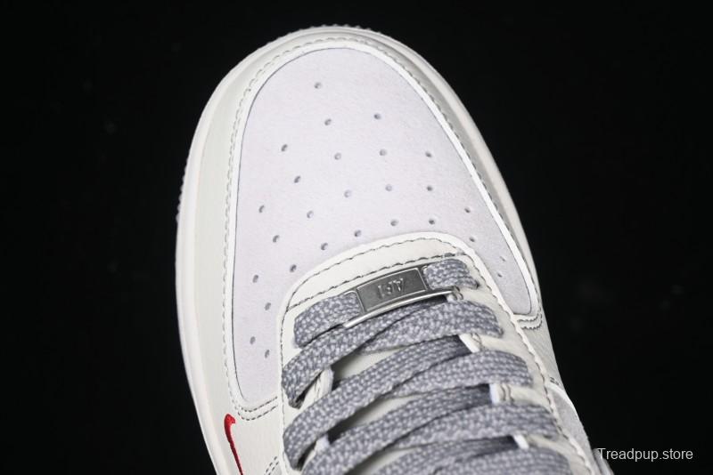 Nike Air Force 1 '07 Low Supreme Collaboration Beige Grey with Red Swoosh Casual Sneakers - BB7518-011