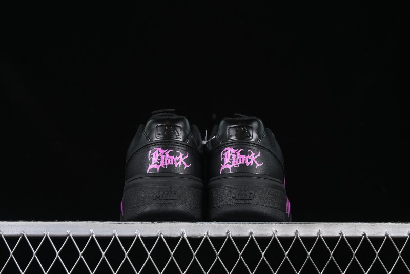 NY Yankees Black Leather Sneakers with Bold Pink Logo