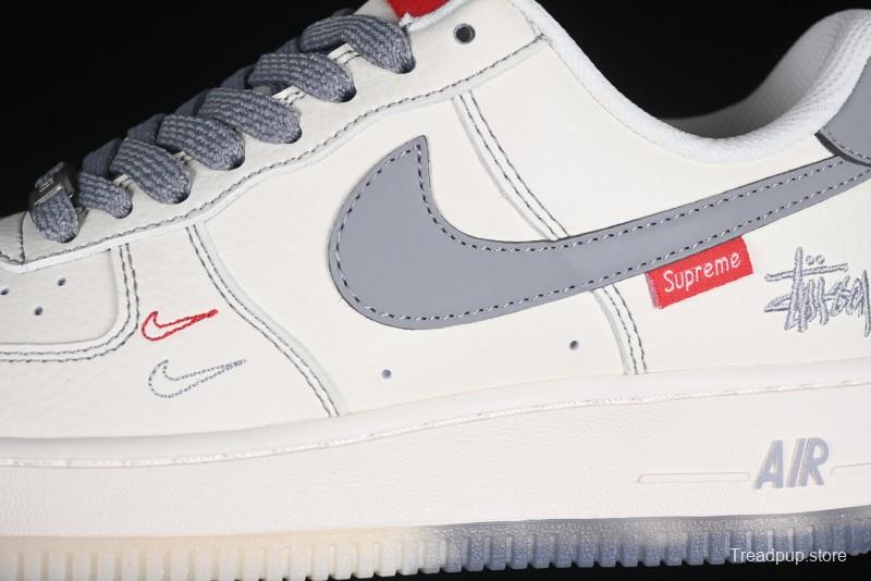 Nike Air Force 1 '07 Low Stussy Collaboration Dual-Tone Grey Swoosh Casual Sneakers - HH7518-037