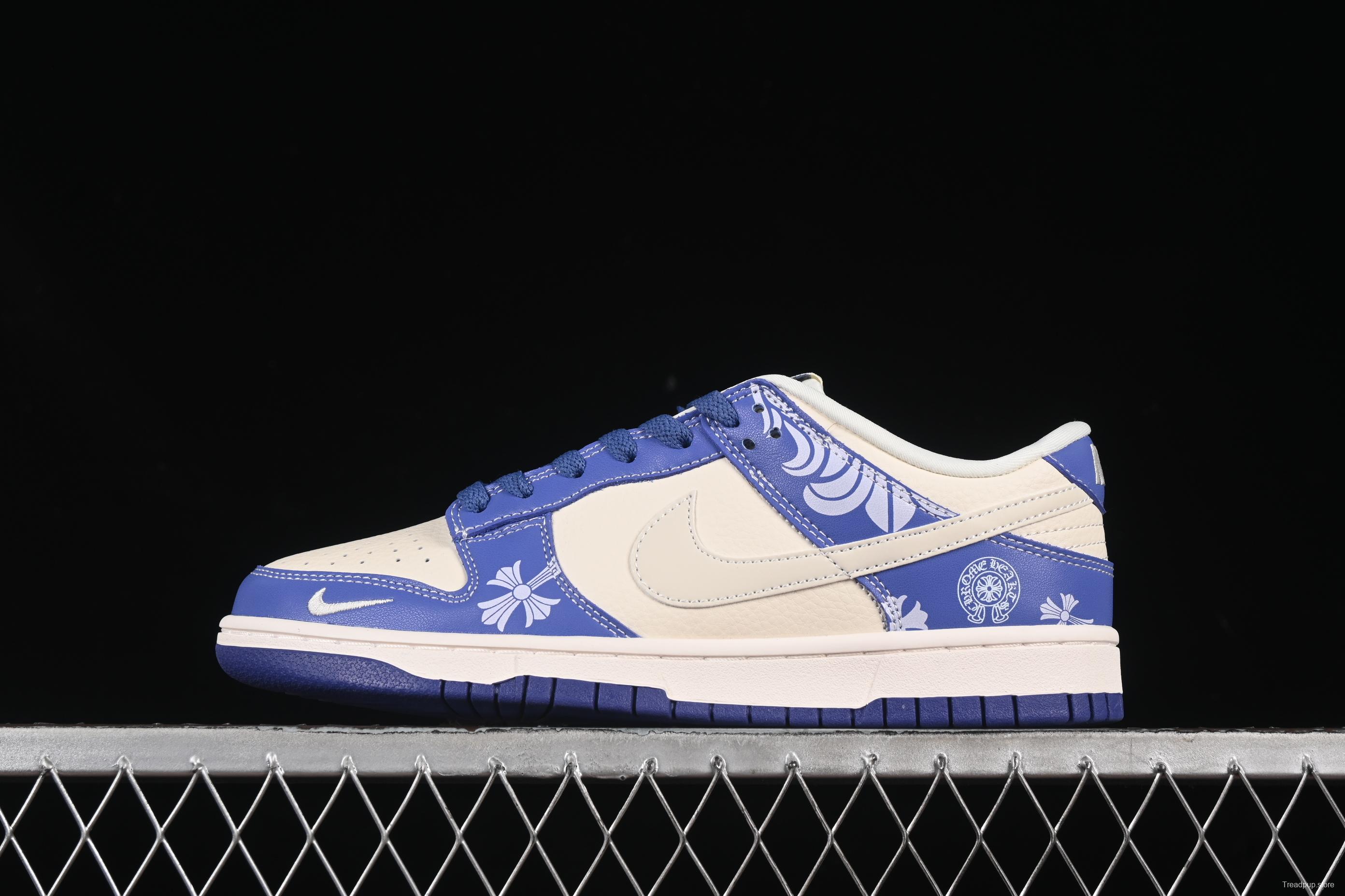 Nike SB Dunk Low Chrome Hearts Collaboration Horseshoe Print White Swoosh Anniversary Custom Low-Top Casual Skate Shoes - KK1333-038