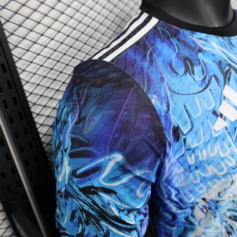 Player Version 2025 Japan Blue with Anime Combat Scene Design Jersey