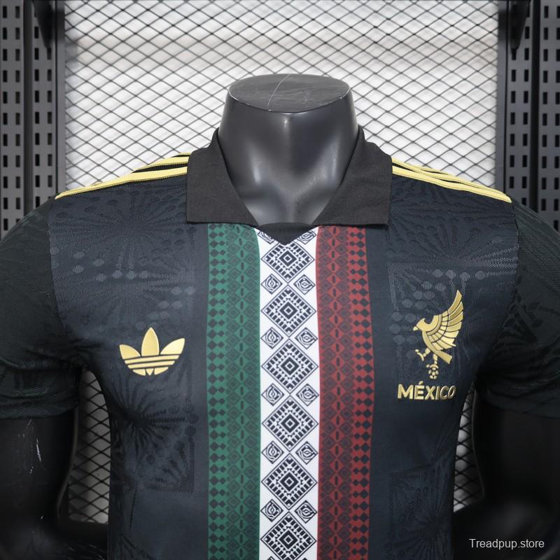 Player Version 2025 Mexico Black with Traditional Pattern Design Jersey