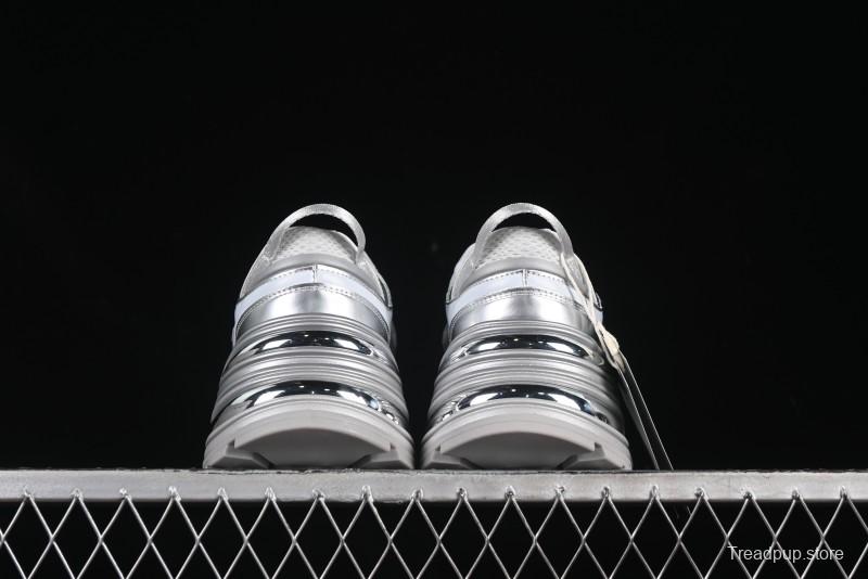 GG-CC Chunky Low Casual Fashion Sneakers with Thick Sole and Height Increasing Design - 2607 Silver