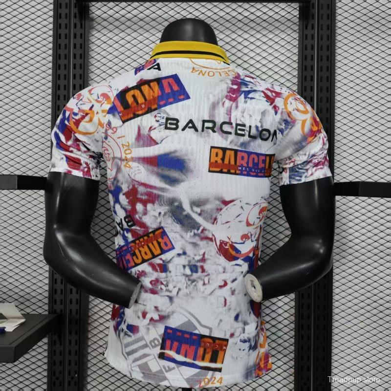 Player Version 25/26 Barcelona White with Graffiti Art Pattern Jersey