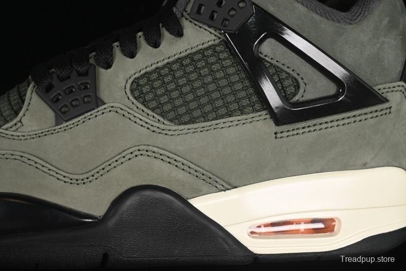 Nike Undefeated x Air Jordan 4 OG Sneakers in Olive Green Suede with Orange and Black Accents - IB1519-200
