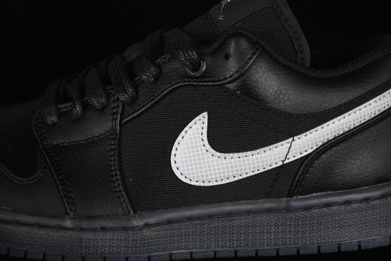 Nike Air Jordan 1 Low AJ1 Basketball Shoes Black White Canvas Leather Panel - HV5968-001