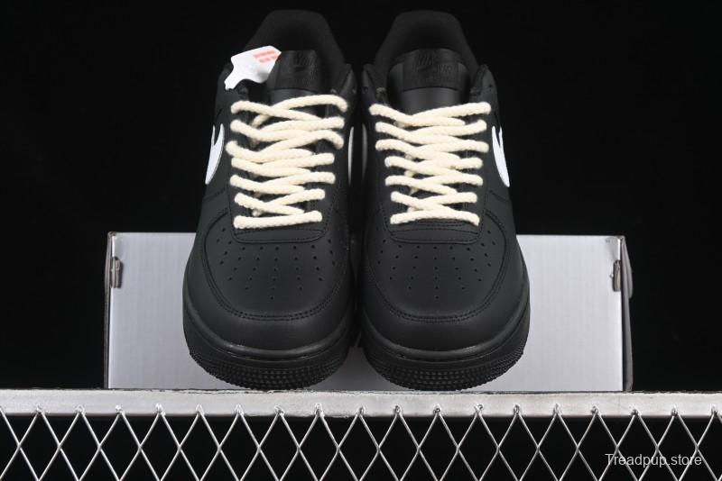 Nike Air Force 1 '07 Low Casual Sneakers in Black & White with Hemp Rope Detailing - ZH0316-073