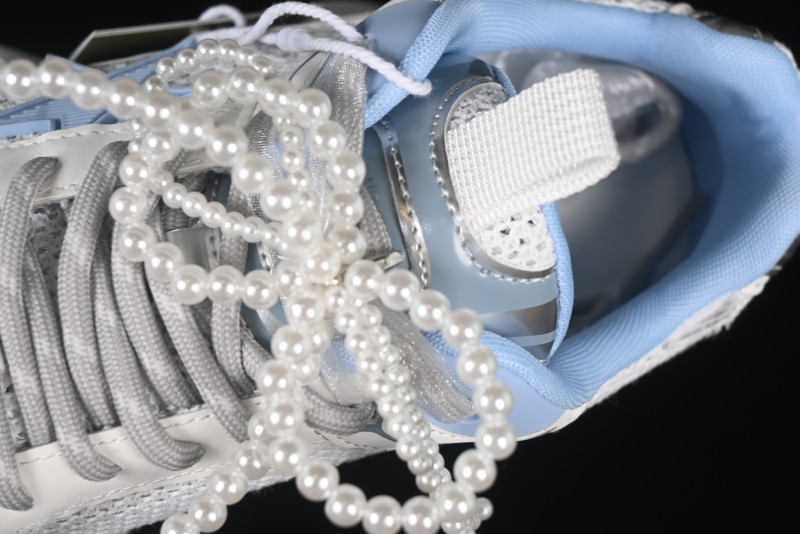 GG-CC Star Same Style Lace-Up Hollow Out Dad Shoes with 5cm Hidden Height Increase - G25X269 White Blue