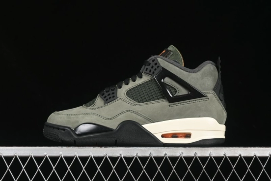 Nike Undefeated x Air Jordan 4 OG Sneakers in Olive Green Suede with Orange and Black Accents - IB1519-200