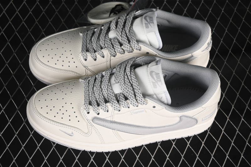 Nike Travis Scott x Fragment Design x Air Jordan 1 Low OG SP AJ1 Collaboration Sneakers with Reverse Swoosh - DH0223-322