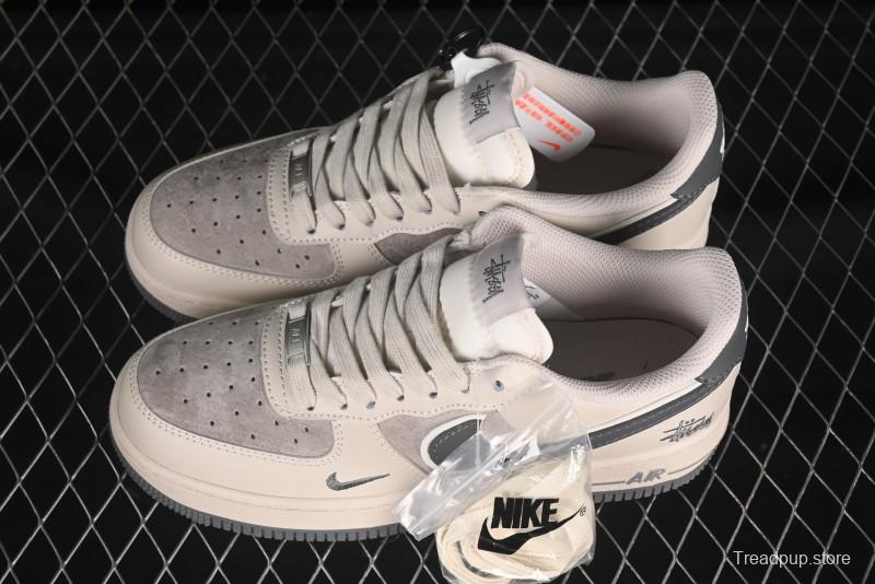 Nike Air Force 1 '07 Low Stussy Collaboration Pig Grey Swoosh Grey Sole Casual Sneakers - XX3168-126