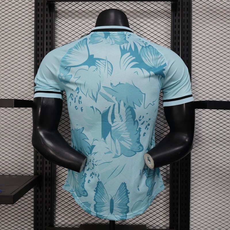Player Version 2025 Algeria Light Blue with Tropical Leaves Pattern Jersey