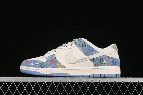 Nike SB Dunk Low LV Collaboration Colorful White Swoosh Anniversary High-End Custom Low-Top Casual Skate Shoes - FC1688-231