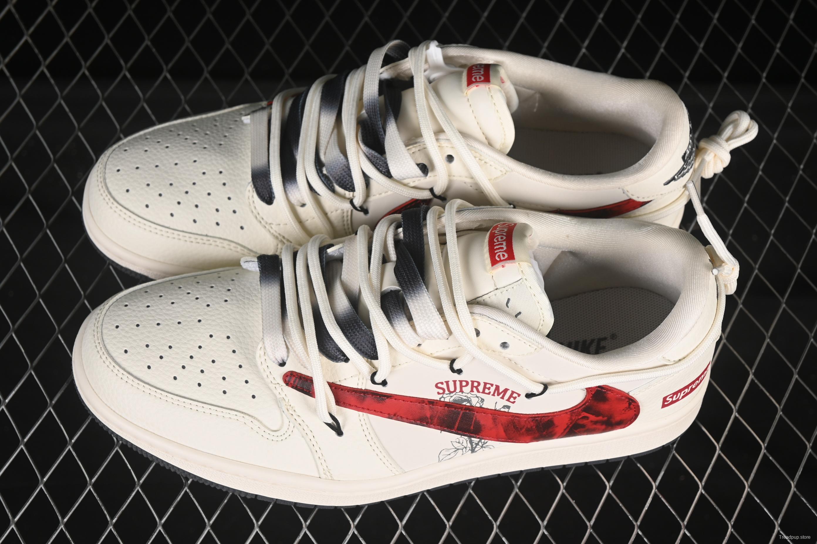 Nike Travis Scott x Fragment Design x Air Jordan 1 Low OG SP AJ1 Supreme Collaboration Sneakers with Reverse Swoosh - DM6868-109