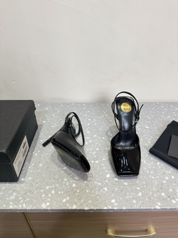 2025 Women Yves Saint Laurent Black Patent Leather Slingback High Heels KFY00290