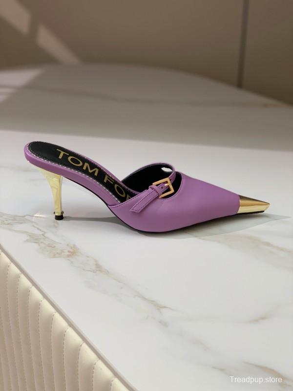 2025 Women TOM FORD Purple Gold Leather Mules