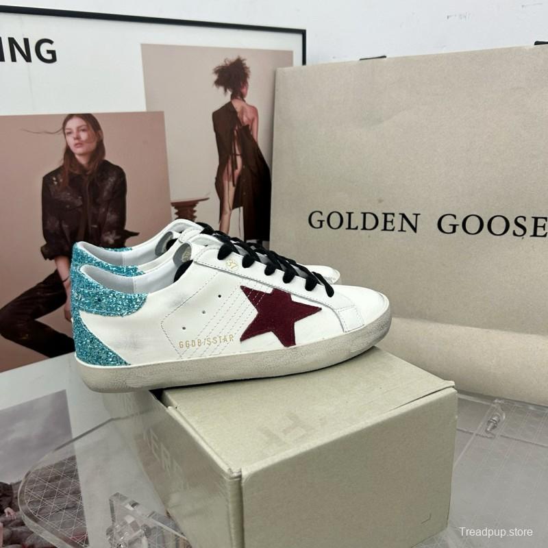 2025 Women GGDB White Burgundy Suede Leather Sneakers MJ00260