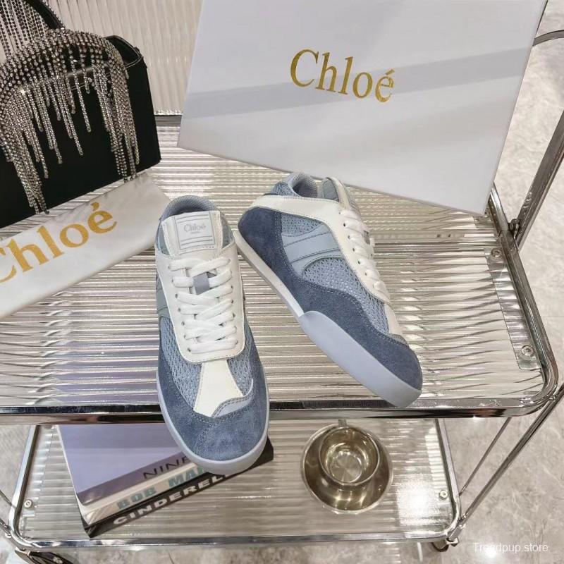 2025 Women Chloé Blue White Suede Leather Casual Sneakers LY00280