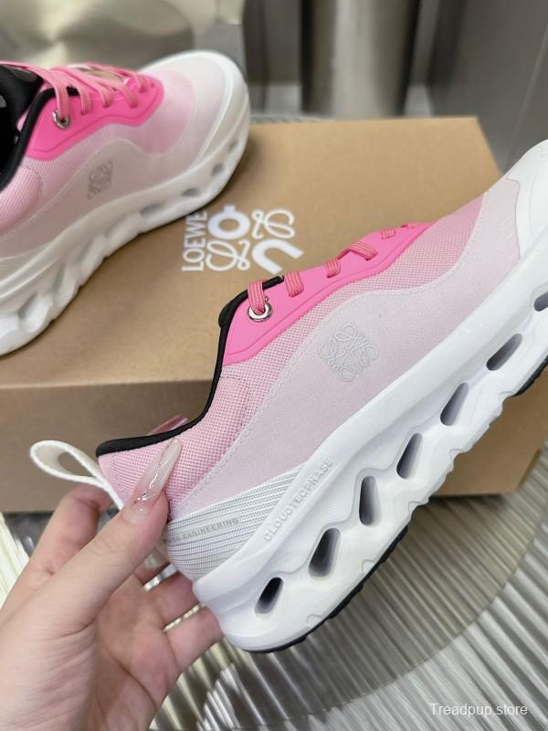 2025 Women Loewe Pink White Mesh Leather Sneakers