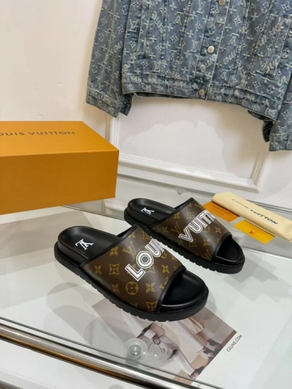 2025 Louis Vuitton Brown Black Leather Slippers LY