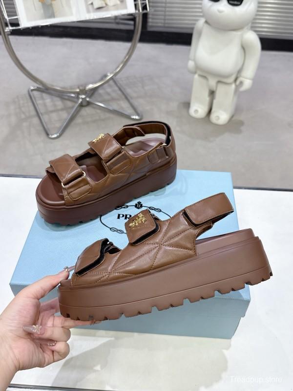 2025 Women Prada Brown Leather Sandals