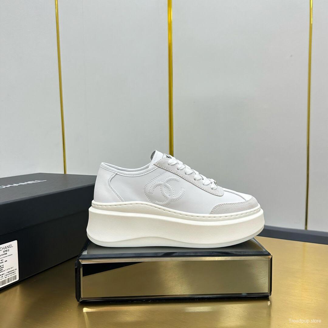 2025 Women Chanel White Leather Suede Sneakers