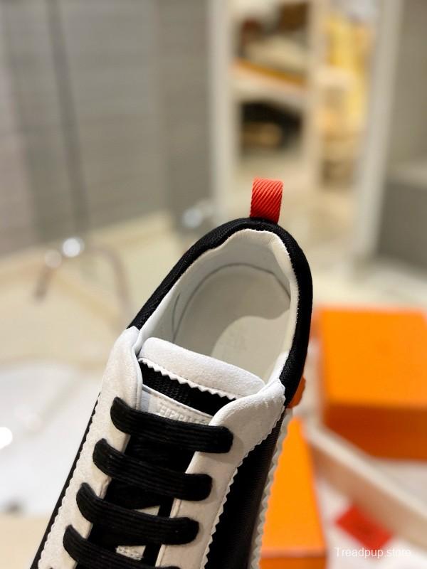 2024 Unisex Hermès black white leather mesh sneakers