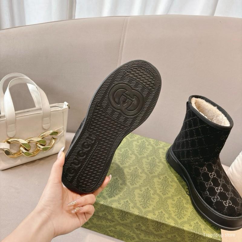 2024 Women Gucci Black Suede Shearling Snow Boots MJ00350