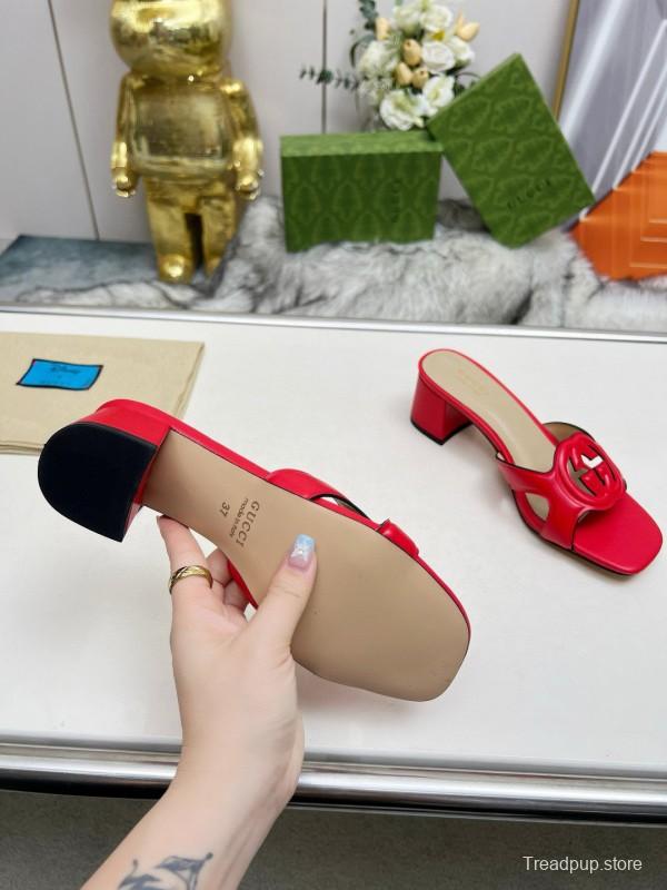 2025 Gucci Red Leather Slippers