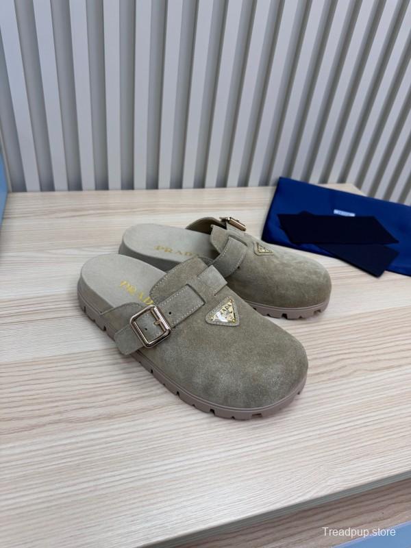 2025 Prada Grey Suede Slippers LY00280